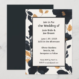 Faire-part de mariage fleur sauvage noir moderne