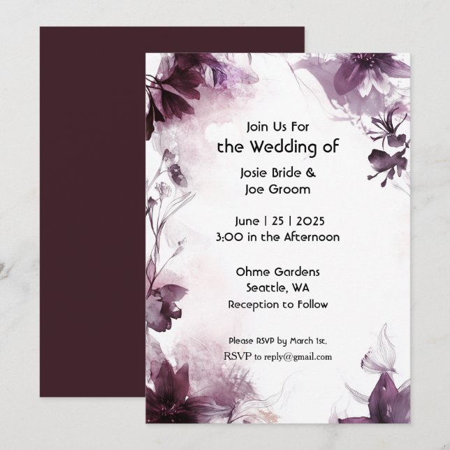 Faire-part de mariage fleur sauvage romantique bor (Devant / Derrière)