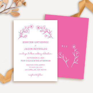 Faire-part de mariage Fleur sauvage rose chaud