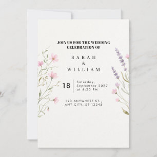 Faire-part de mariage Fleur sauvage rose lavande p