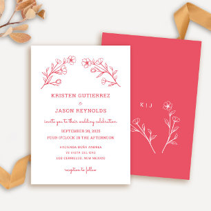 Faire-part de mariage Fleur sauvage rouge rose