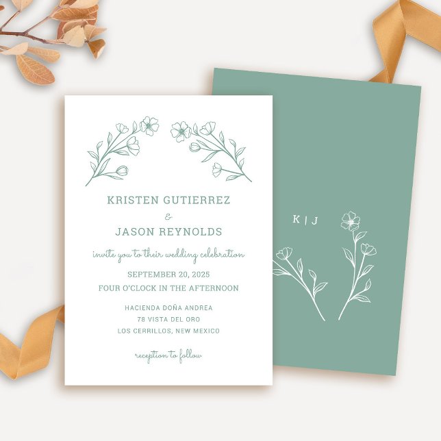 Faire-part de mariage Fleur sauvage Sage Green (Wildflower Wedding Invitation in Sage Green)