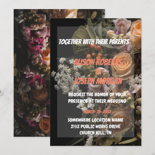 Faire-part de mariage fleuri orange chic