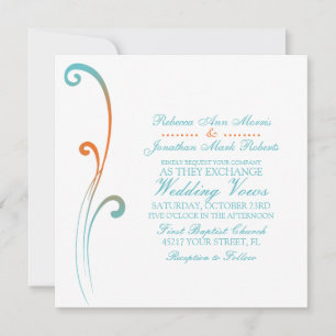 Faire-part de mariage fleuri orange et Turquoise