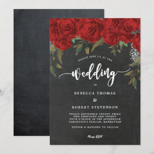 faire-part de mariage fleuri rouge boho moderne