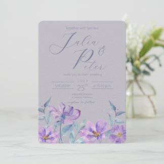 Faire-part de mariage fleurie d'aquarelle violette