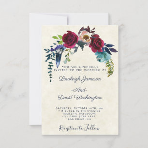 Faire-part de mariage fleurie de Boho rouge