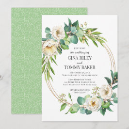 Faire-part de mariage fleurie vert et or blanc