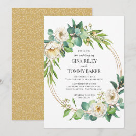 Faire-part de mariage fleurie vert et or blanc