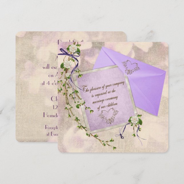 Faire-part de mariage fleurie vieillotte (Devant / Derrière)