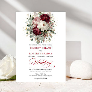 Faire-Part de Mariage Fleurs Blanches et Bourgogne