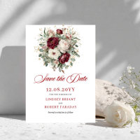 Faire-part de Mariage Fleurs Bordeaux Rouge Romant