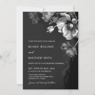 Faire-part de mariage Fleurs Noir Blanc et Argent