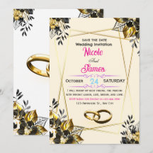 Faire-part de mariage Fleurs noires dorées à conse