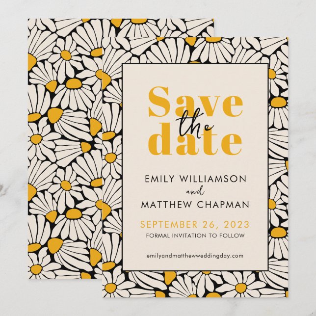 Faire-part de mariage Fleurs Rétro "Save the Date" (Devant / Derrière)