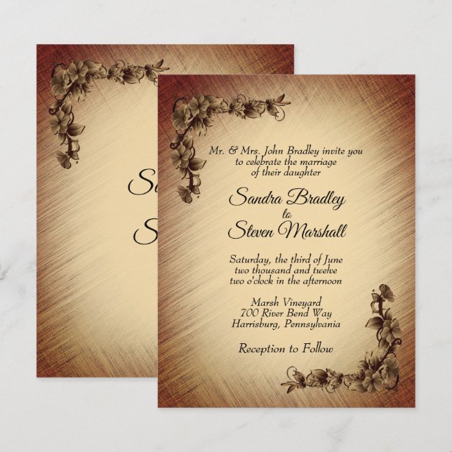 Faire-part de mariage Fleurs Rustiques Profonds (Devant / Derrière)