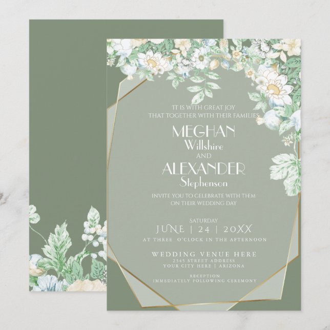 Faire-part de mariage | Fleurs sauvages géométriqu (Devant / Derrière)