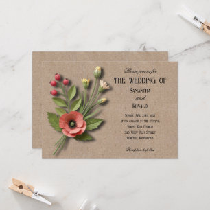 Faire-part de mariage Fleurs sauvages simples rust