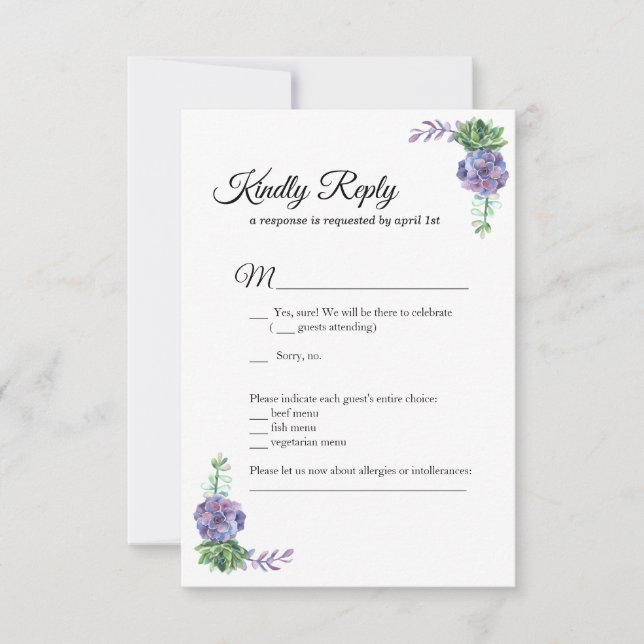 Faire-part de mariage fleurs violettes RSVP botani (Devant)