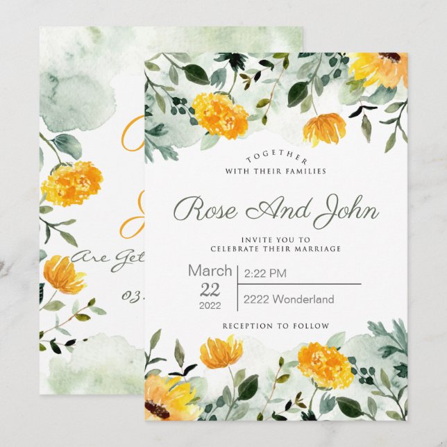 Faire-part de mariage floral (Devant / Derrière)