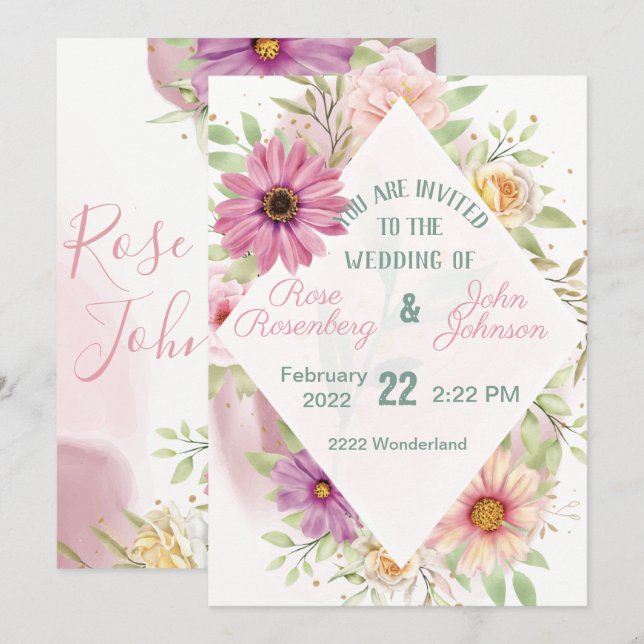 Faire-part de mariage floral (Devant / Derrière)