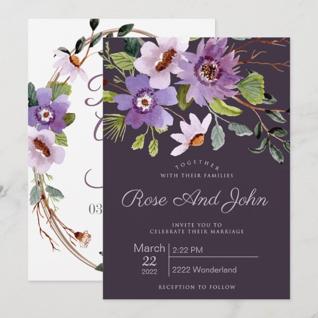 Faire-part de mariage floral (Devant / Derrière)