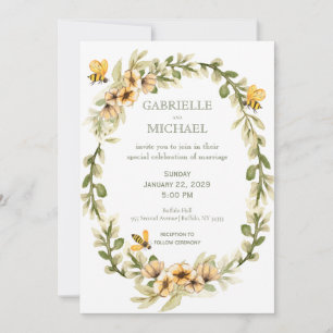 Faire-part de mariage floral à l'abeille bourdon r