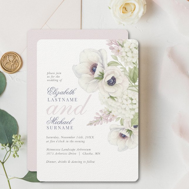 Faire-part de mariage floral à l'anémone blanche é (Elegant White Anemone Wedding Invitation with watercolor florals and timeless romance.)