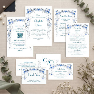 Faire-part de mariage floral à l'aquarelle bleue é