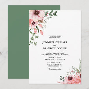 Faire-part de mariage floral à l'aquarelle corail