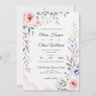 Faire-part de mariage floral à l'aquarelle élégant