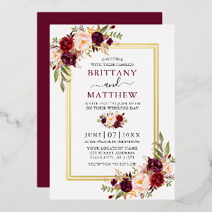 Faire-part de mariage floral aquarelle burgundy 2