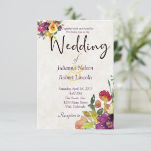 Faire-part de mariage floral aquarelle burgundy et