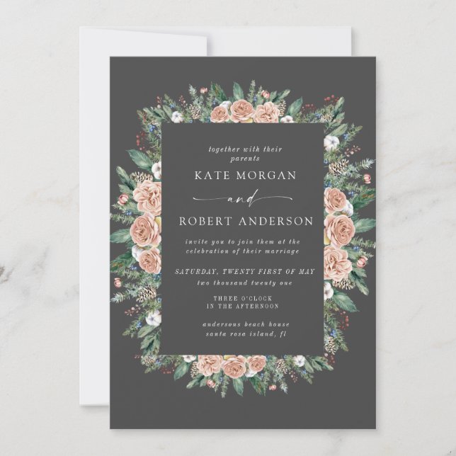 faire-part de mariage floral aquarelle hivernal (Devant)