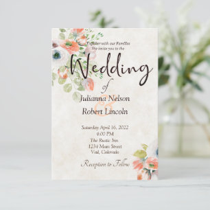 Faire-part de mariage floral aquarelle rose et ble