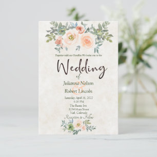 Faire-part de mariage floral aquarelle rose et ver