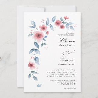 Faire-part de mariage floral aquarelle Rose Poussi