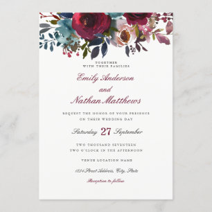 Faire-part de mariage floral aquarelle rouge Bourg