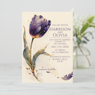 Faire-part de mariage floral aquarelle Tulipe Viol