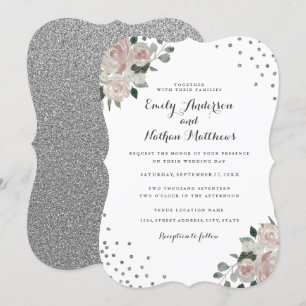 Faire-part de mariage Floral Argent Poudré Confett