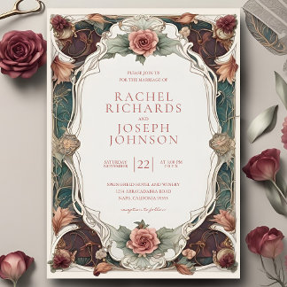 Faire-part de mariage floral Art nouveau
