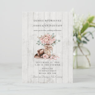 Faire-part de mariage floral au pot Mason en bois