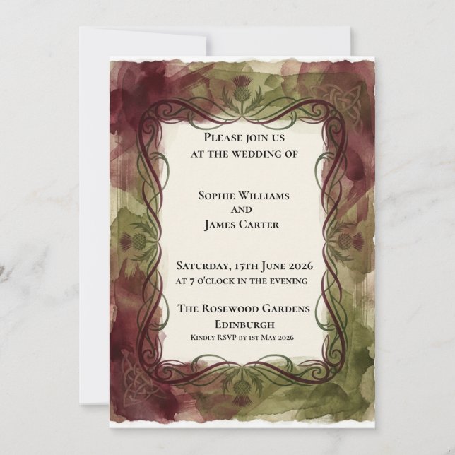 Faire-part de mariage floral automnal burgundy (Devant)