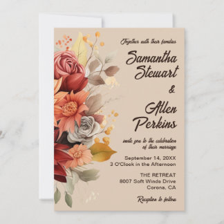 Faire-part de mariage floral automnal en terre cui
