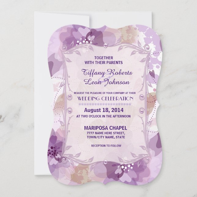 Faire-part de mariage Floral aux fleurs violettes (Devant)