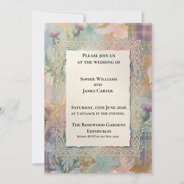 Faire-part de mariage floral baroque pastel (Devant)
