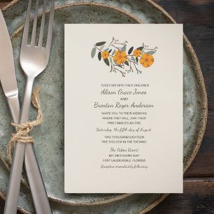 Faire-part de mariage floral beige de famille mixt