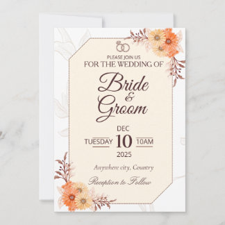 Faire-part de mariage floral beige élégant | Neutr