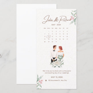 Faire-part de mariage floral beige et vert formel
