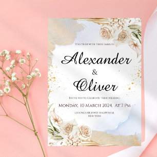 Faire-part de mariage floral beige neutre